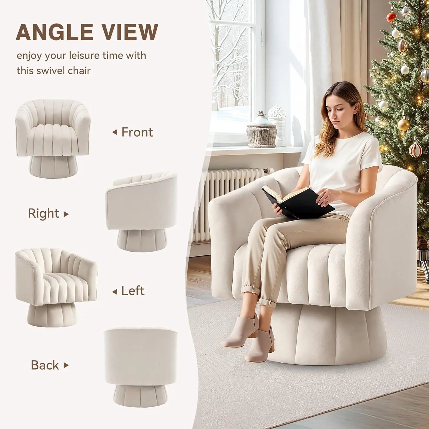 Swivel Accent Chair，360°Swivel Barrel Chair,Modern Swivel Chair with Velvet Fabric,Mid-Century Swivel Chair& Wide Upholstered