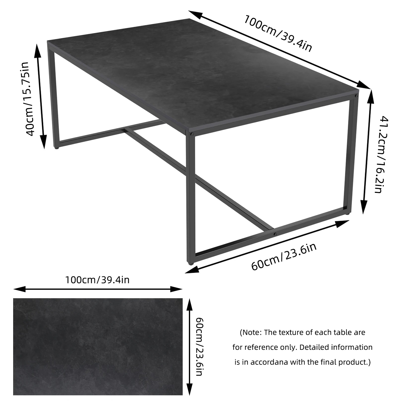 LUVODI Rectangle Living Room Coffee Table Sofa Side Table with White Black Grey Marble Tabletop