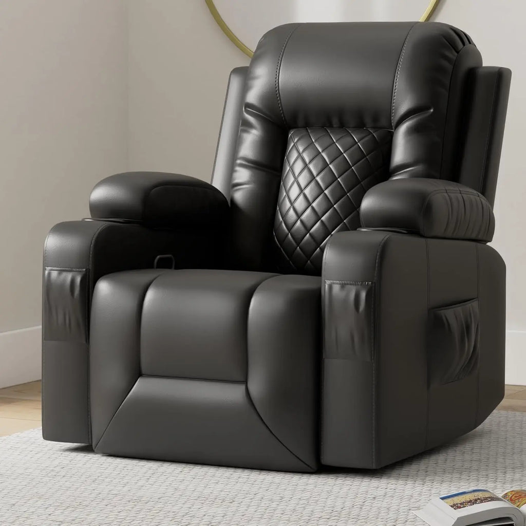 Adult Ergonomic Massage Rocker Chair with Heated Lounge, FSC certified, 360-degree Swivel Single Sofa Seat