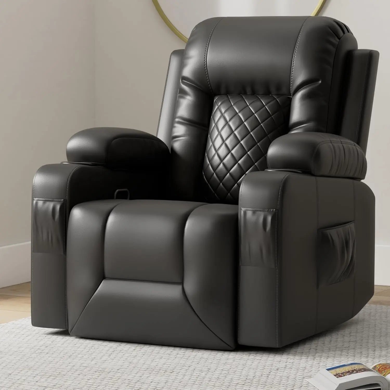 Adult Ergonomic Massage Rocker Chair with Heated Lounge, FSC certified, 360-degree Swivel Single Sofa Seat
