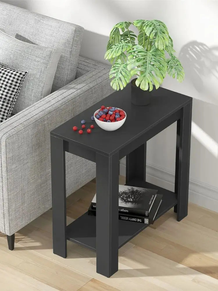 Narrow Sofa Side Table with 2-Tier Open Storage Spaces/ Modern Living Room/ Offices/ End Table Nightstand for Bedroom