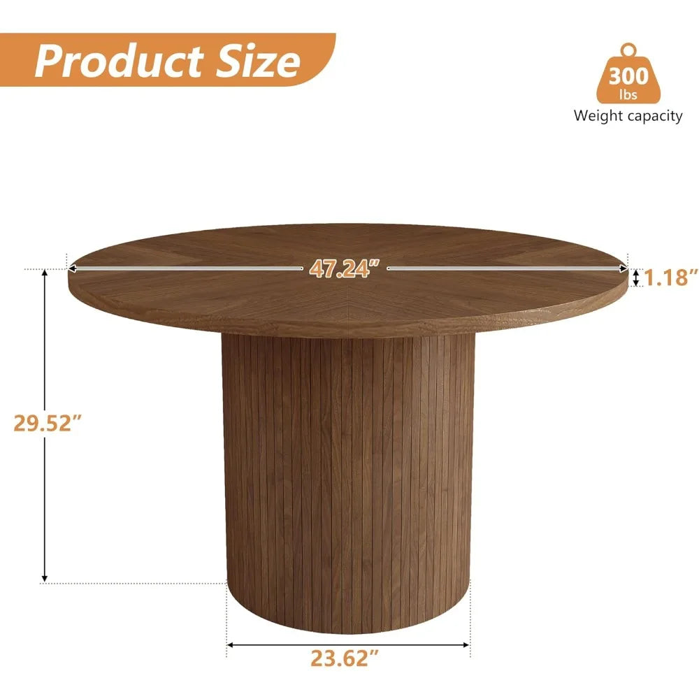 Round Dining Table for 4, Modern Farmhouse Kitchen Table, 47" Small Circle Dining Table with Wood Strip Base