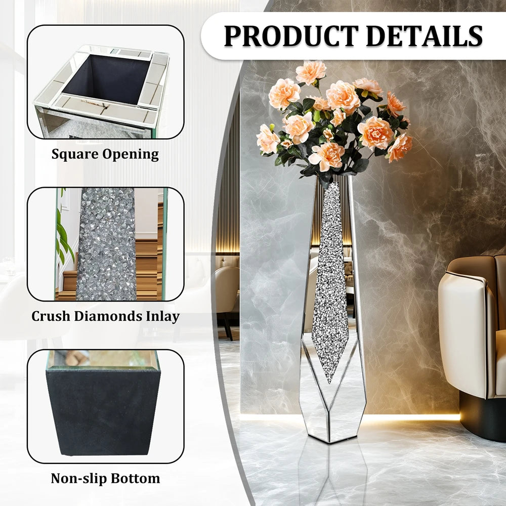 Crushed Diamond Mirrored Flower Vase /Standing/ Large Size