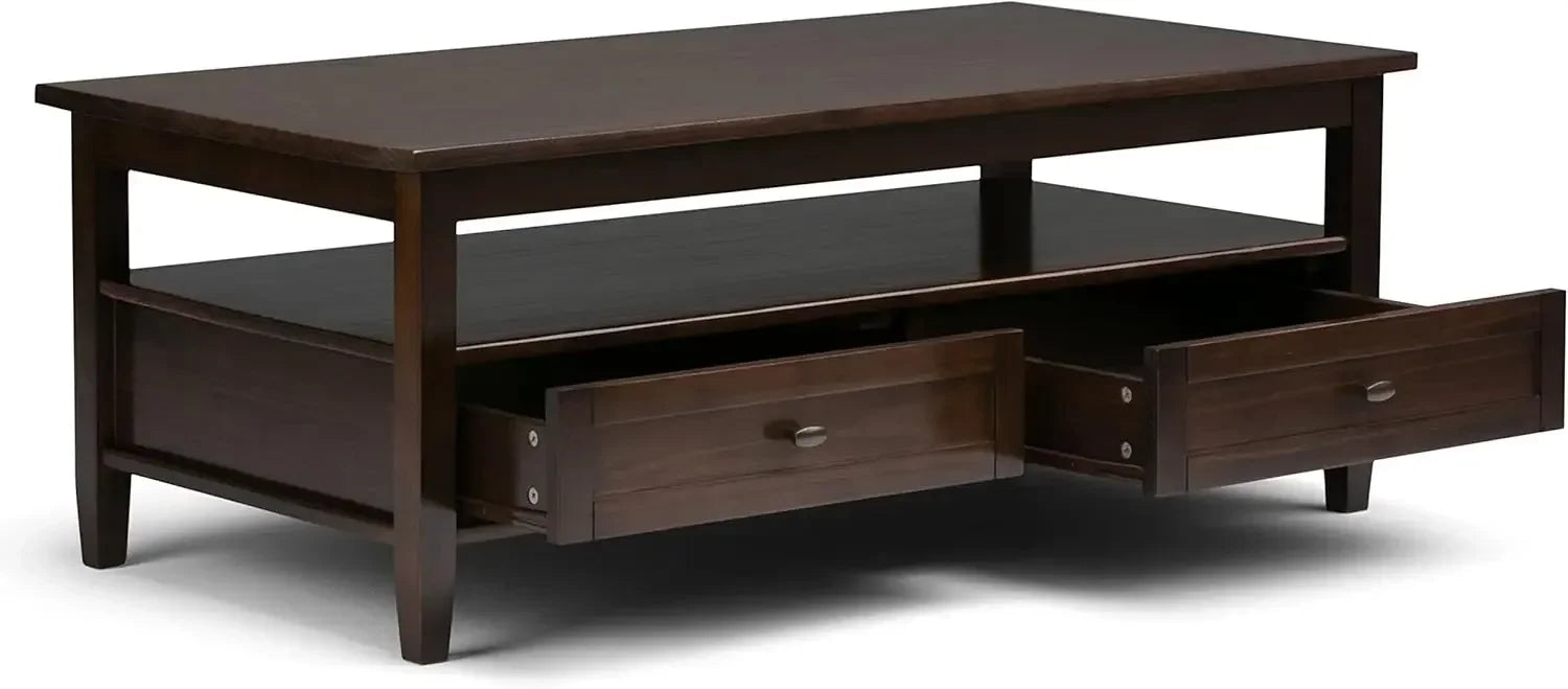 XMSJ.Warm Shaker SOLID WOOD 48 inch Wide Rectangle Rustic Coffee Table in Tobacco Brown, for the Living Room and Family Room