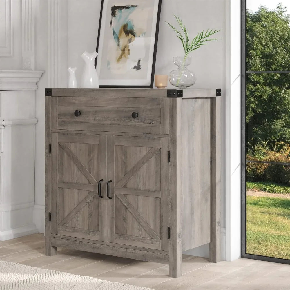 Coffee Bar Cabinet, Kitchen Storage Cabinet, Modern Farmhouse Buffet Sideboard with Drawer and Adjustable Shelf