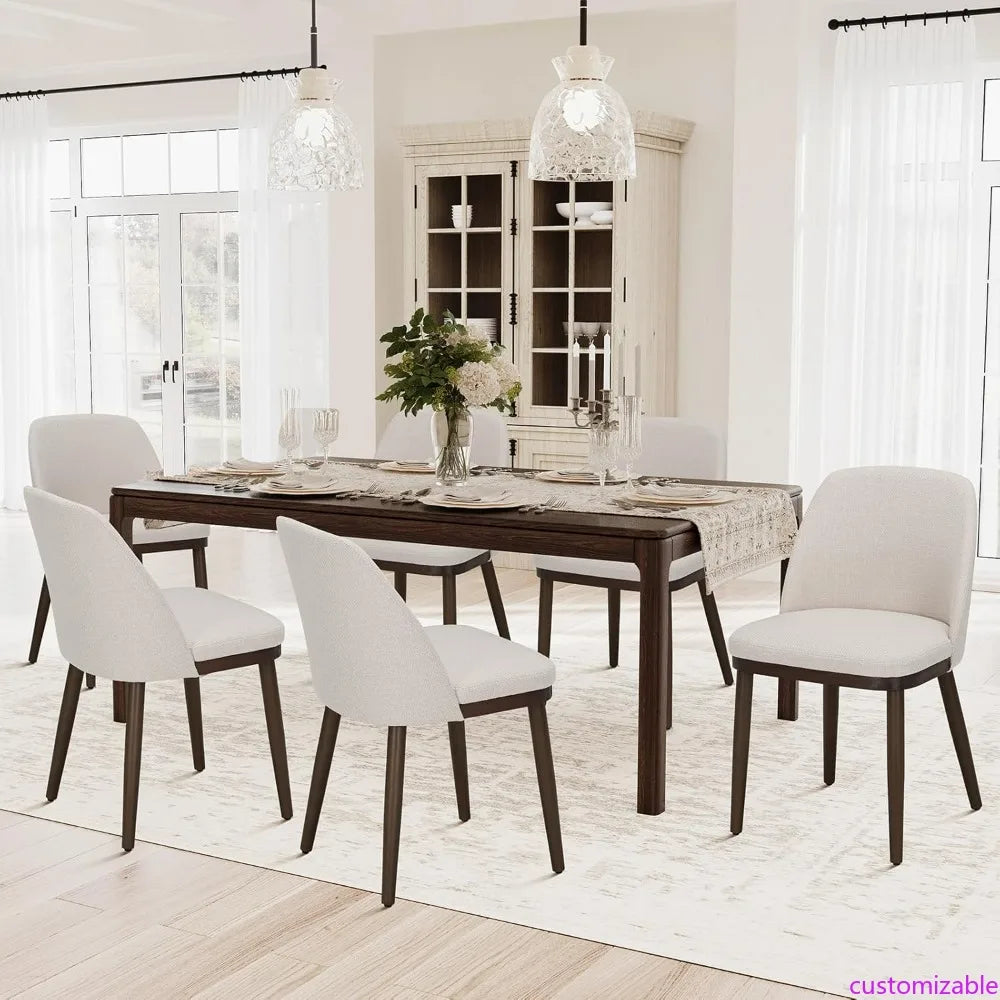 Modern Fabric Upholstered Dining Chairs Set of 4, Contemporary Kitchen Chairs with Back Support, Wooden Leg Dining Room Chairs