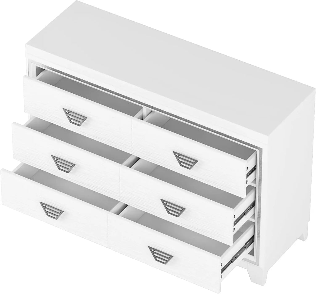 3 Pieces Bedroom Set Queen Size Upholstered Bed with LED Lights, Nightstands, White