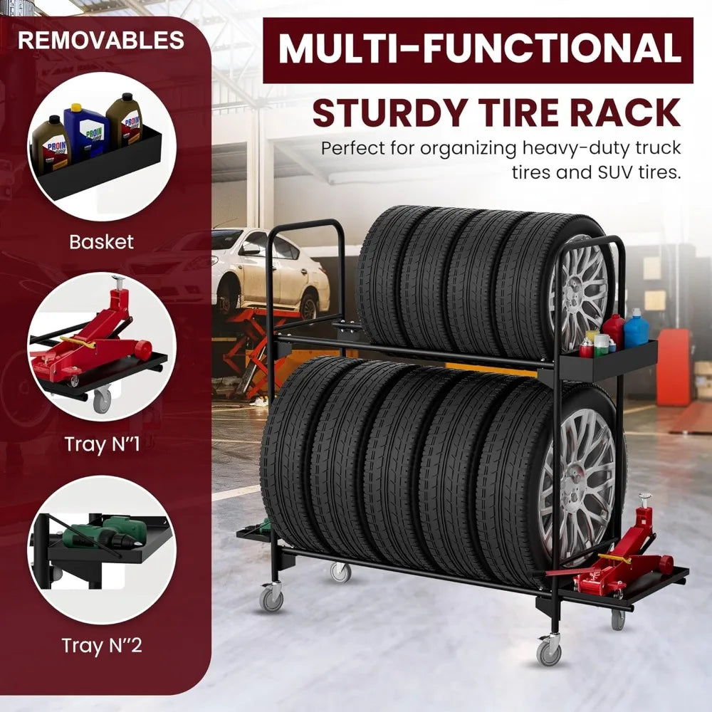 Garage Tire Storage Rack with Heavy-Duty Wheels and 5 Casters
