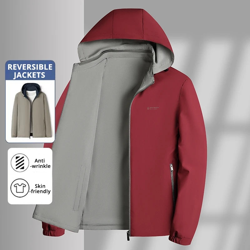 Premium Wrinkle Free Reversible Waterproof Men's Blazer Jacket/ Detachable Hooded Windbreaker/ Business-Casual, Lightweight Coats