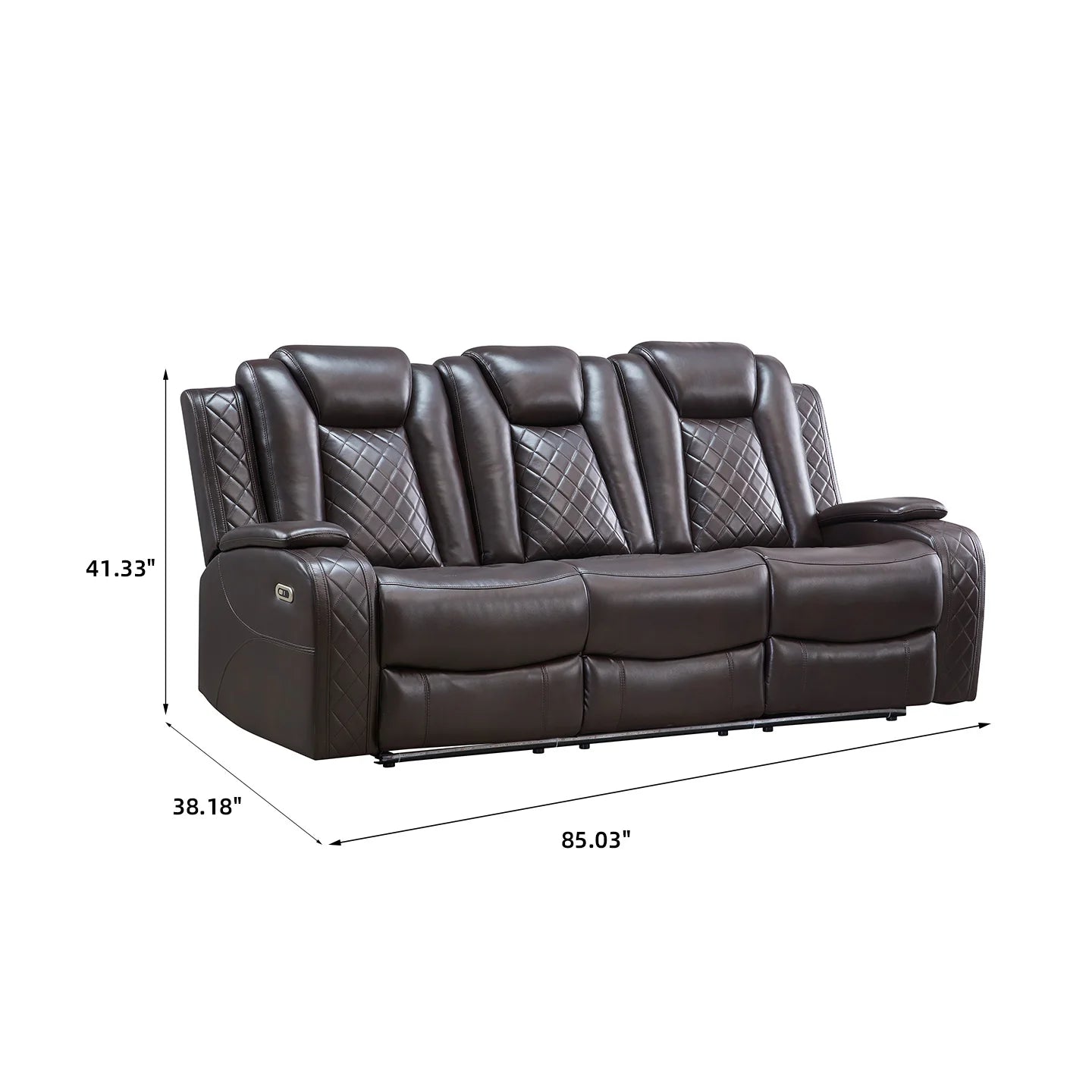 Power Reclining Sofa Couch with Wireless Charger/ 3 Seater Recliner/Reading Light Leather/ Bluetooth Speaker/ Theater Seating LED