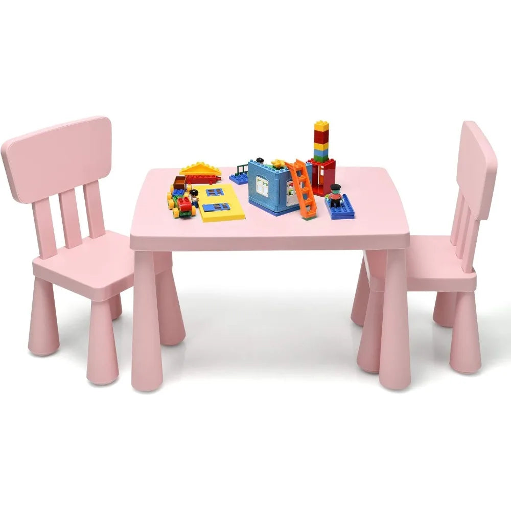 Kids 3 Piece Table and Chair Set, Plastic Children Activity Desk for Reading, Drawing, Snack Time, Arts Crafts, Preschool, Kind