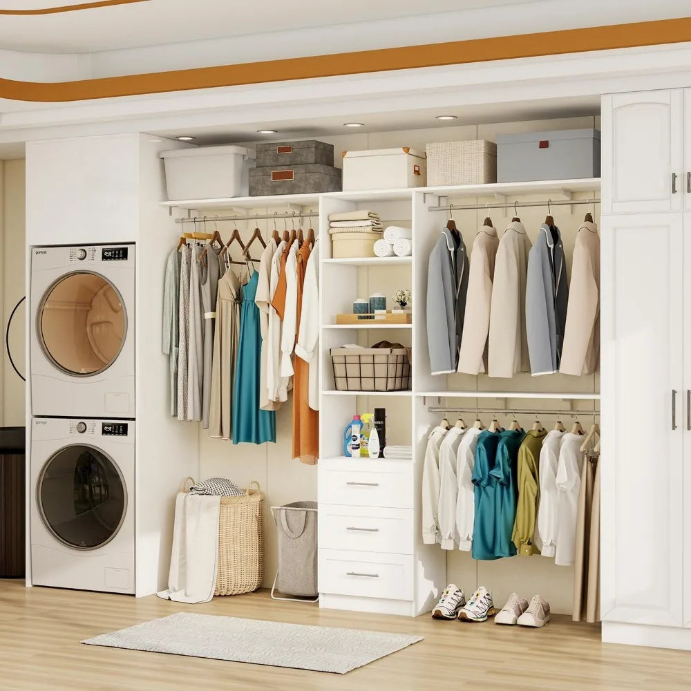 Closet System with Drawers, 5FT-8FT Closet Organizer System with Shelves & Expandable Hanging Rods