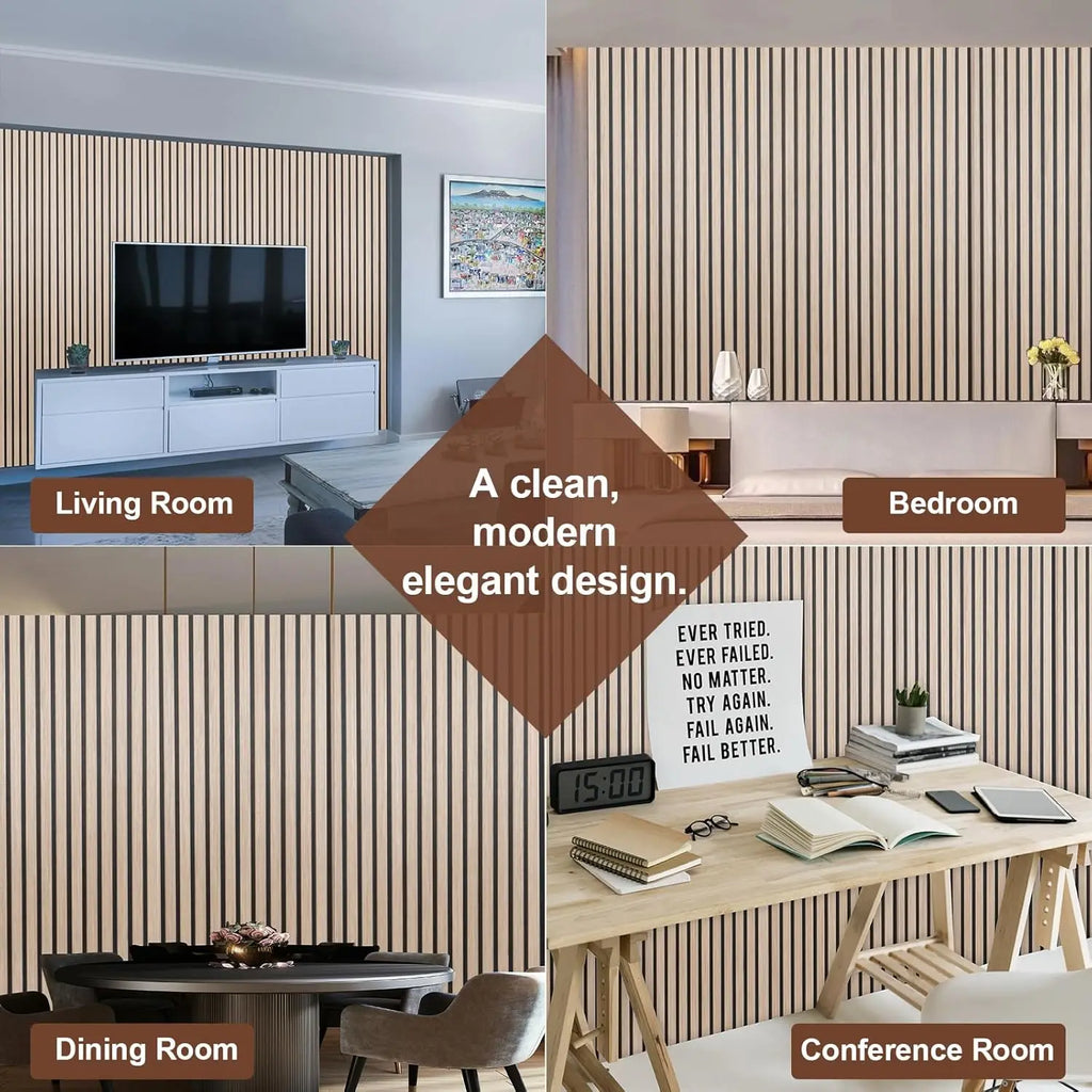 Wood Panels for Wall and Ceiling - 108 x 11 Inch Wood Slat Acoustic Panels 4 PCS - Modern Sound Absorbing Wall Panels