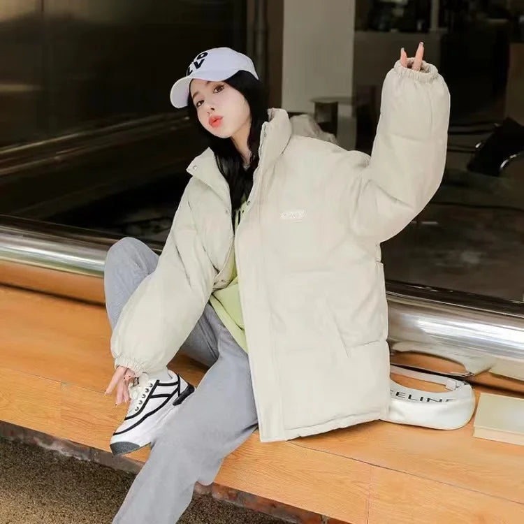 Y2K American New PU Fashion Solid Color Stitching Short Leisure Sports Cotton-padded Jacket Female Joker Loose Leather Coat