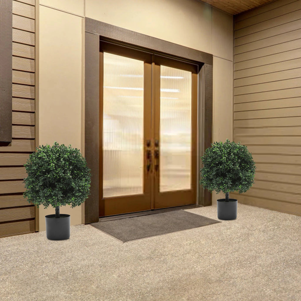 Two Outdoor Artificial Ball Bushes Potted Plants 16 Inches Wide/ Artificial Potted Shrubs 40*55cm for Indoor/Outdoor/Home Garden