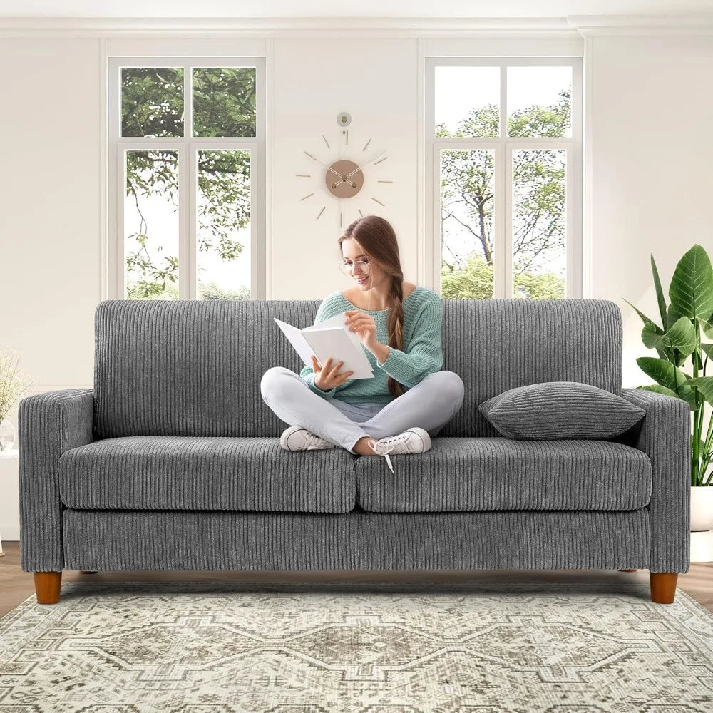 The New-70in Grey Sofa, Couches For Living Room 21" Extra Deep Seats, Comfy Corduroy Sofas For Living Room No Tool Assembly