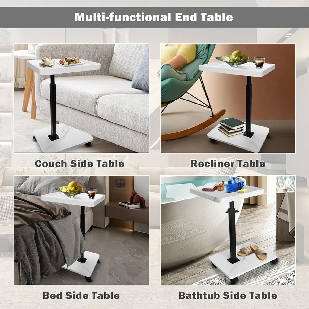End Table Adjustable Height 360° Swivel TV Tray Couch Tables That Slide Under, Side Tables with Wheels For Sofa, Bed, Chair
