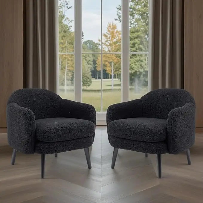 30.3" Wide Modern Barrel Accent Armchairs Set of 2 with Track Armrest, and Solid Wooden Legs