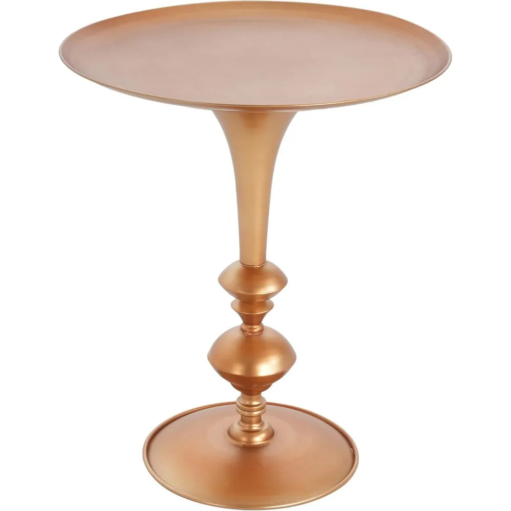 Small Round Gold End Table, 29.3 Height, Vintage Metal Accent, Art Deco Design, Multi-Functional Side Table for Living Room