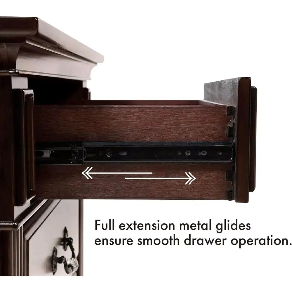 6-Piece Solid Wood Traditional Bedroom Set with Chest, Mirrored Dresser, 2 Nightstands, Requires Box Spring, Queen Size, Walnut