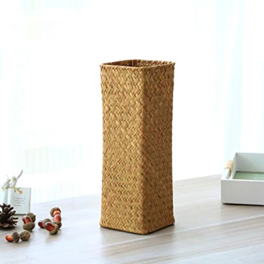 Natural Seaweed Weave Basket Pastoral Rattan Vase/ Bamboo Weaving  Flower Arranger Gypsophila Dried Flower Vase Decoration