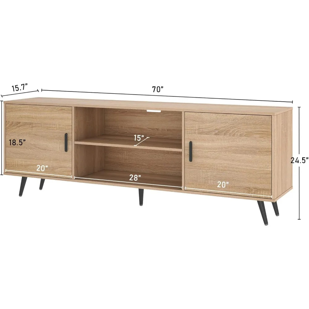 Mid Century Modern TV Stand 70" for 75" TV, Wood with Storage, Entertainment Center for Living Room & Bedroom,