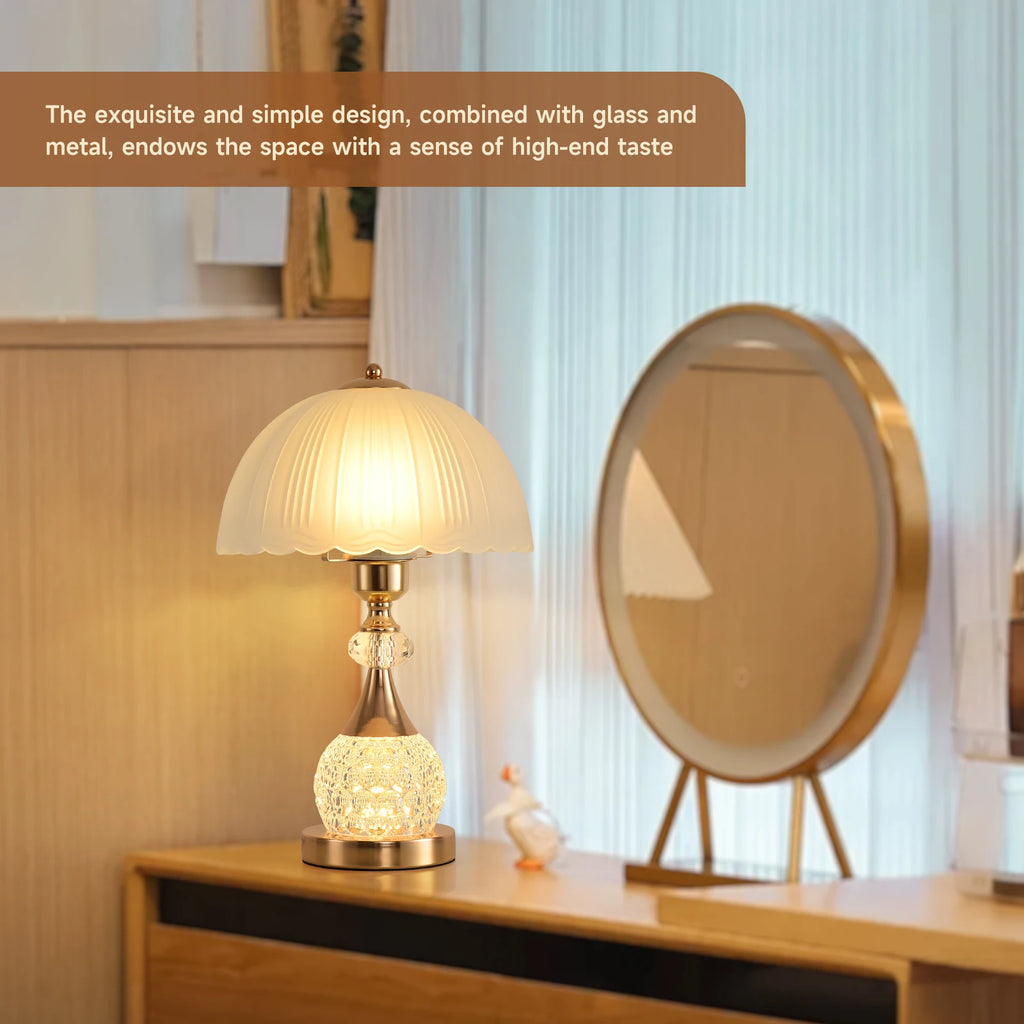 Bedside Table Lamp/ Petal Light Luxury Crystal Push Button Switch/ Bedroom/ Living Room/ Den Control Dimming Warm Atmosphere-Decorative