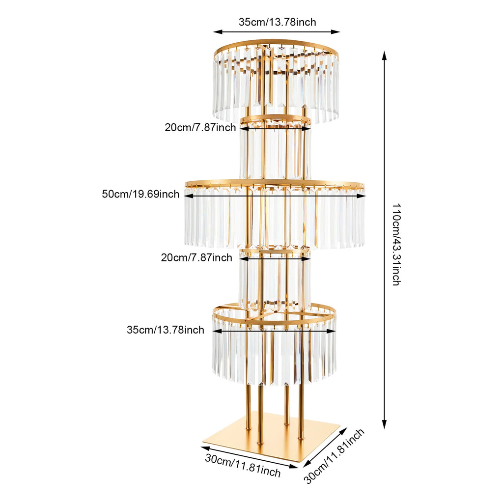 5 Tiers Iron Wedding Flower Stand/Acrylic Crystal Table/ Floor Centerpiece/ Decor Free Standing Floral Vase /Rack Gold, for Party/ Hotel Banquet