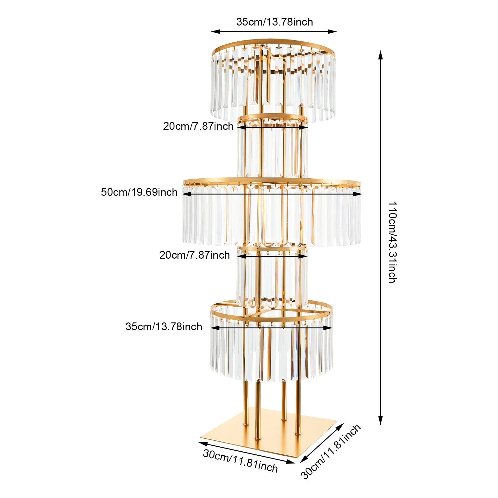 5 Tiers Iron Wedding Flower Stand/Acrylic Crystal Table/ Floor Centerpiece/ Decor Free Standing Floral Vase /Rack Gold, for Party/ Hotel Banquet