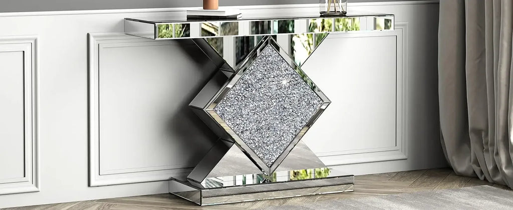 SHYFOY 47.2'' Console Table Mirrored  with Diamond Shaped Long Accent Narrow Table Sofa Table Foyer Table