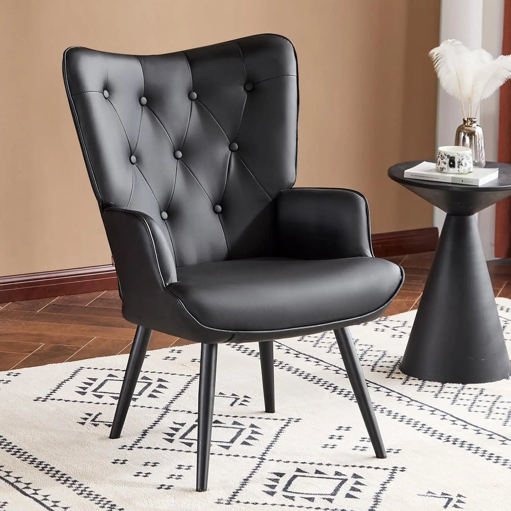 Boucle Accent Chair for Living Room, Upholstered Reading Chair with High Backrest, Tufted-Button Wingback Armchair