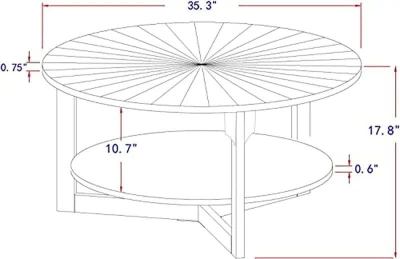 Wood Round Coffee Table for Living Room, 2 Tier Circle Coffee Table with Storage, Rustic Natural Coffee Table (35" Dx35 Wx18 H)