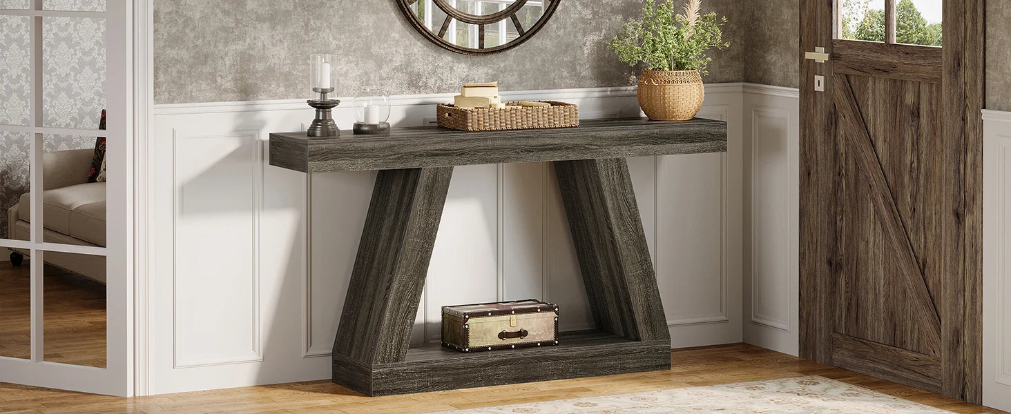 Tribesigns 55-Inch Rustic Console Sofa Table with Storage Industrial Wooden Entryway Table for Hallway Living Room