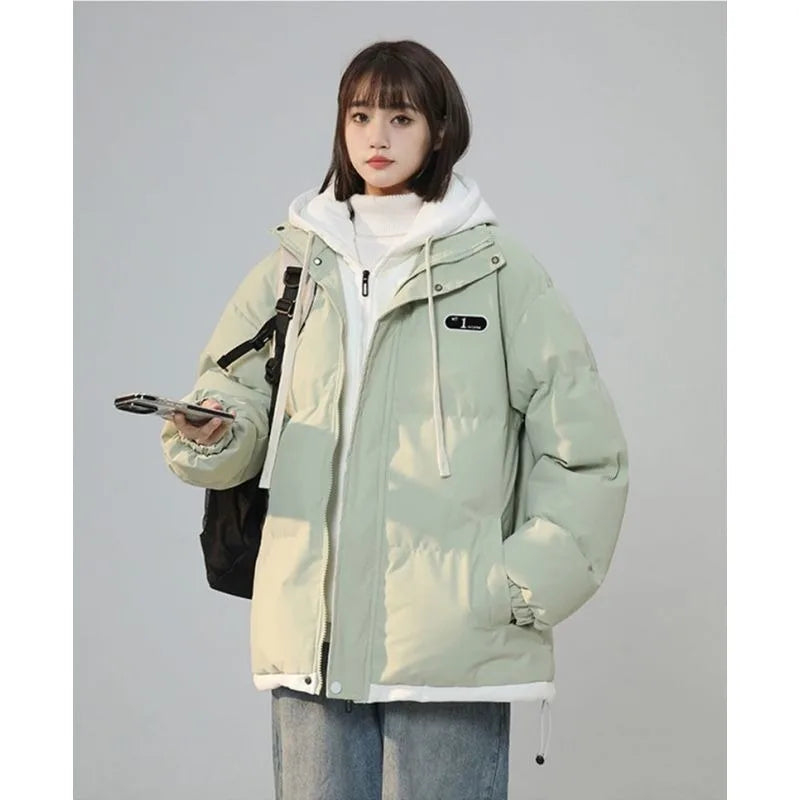 Korean Version Fashion Letter Patch Two Piece Cotton-Padded Jacket , Vintage, Thick Loose Student Coats