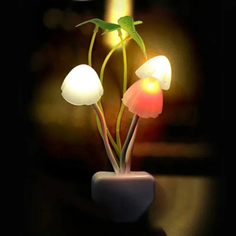 Novelty Mushroom Fungus Night Light EU & US Plug Light Sensor 220V 3 LED Colorful Mushroom Lamp/ Led Night Lights