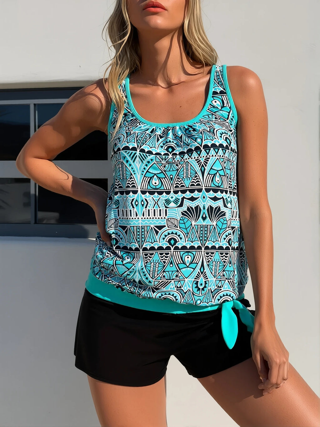 Womens Blouson Tankini Top Only Loose Fit Swim Top No Bottom Modest Swimsuit