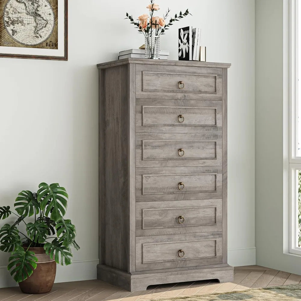 6 Drawer Dresser for Bedroom, 52" Tall Dresser, Modern Farmhouse Vertical Chest of Drawers for Bedroom