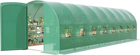 Expansive 27x10x7 Ft Outdoor Greenhouse with Hinged Door, 16 Ventilation Meshes, Robust Galvanized Steel Construction