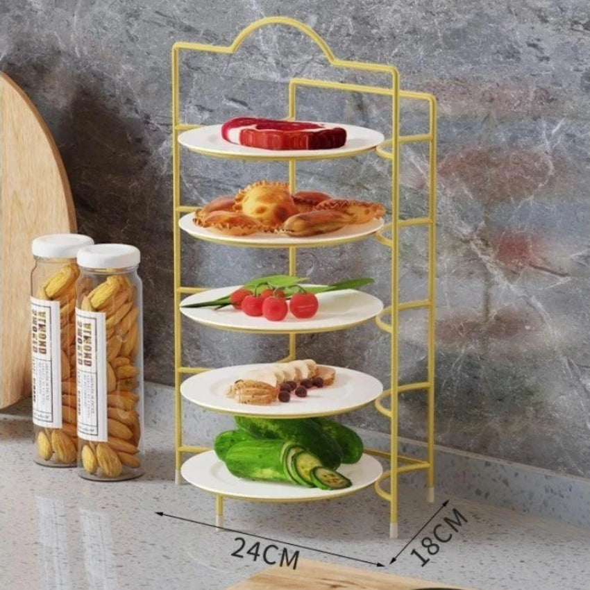 Kitchen Storage Shelf Multilayer Metal Shelves Wall-Mounted Dish Storage Rack Kitchen Table Top Organizer Preparation Dish Rack