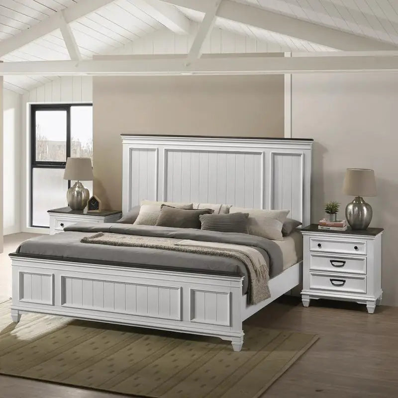 3-Piece Wood Bedroom Set, King Bed with Shiplap Panels