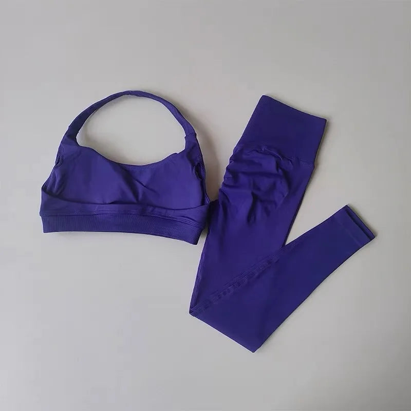 Seamless Yoga Suit Women's Beauty Back Sports Bra Lingerie Peach Buttocks Fitness High Waist Legigngs Gym Yoga Suit Pilates Set