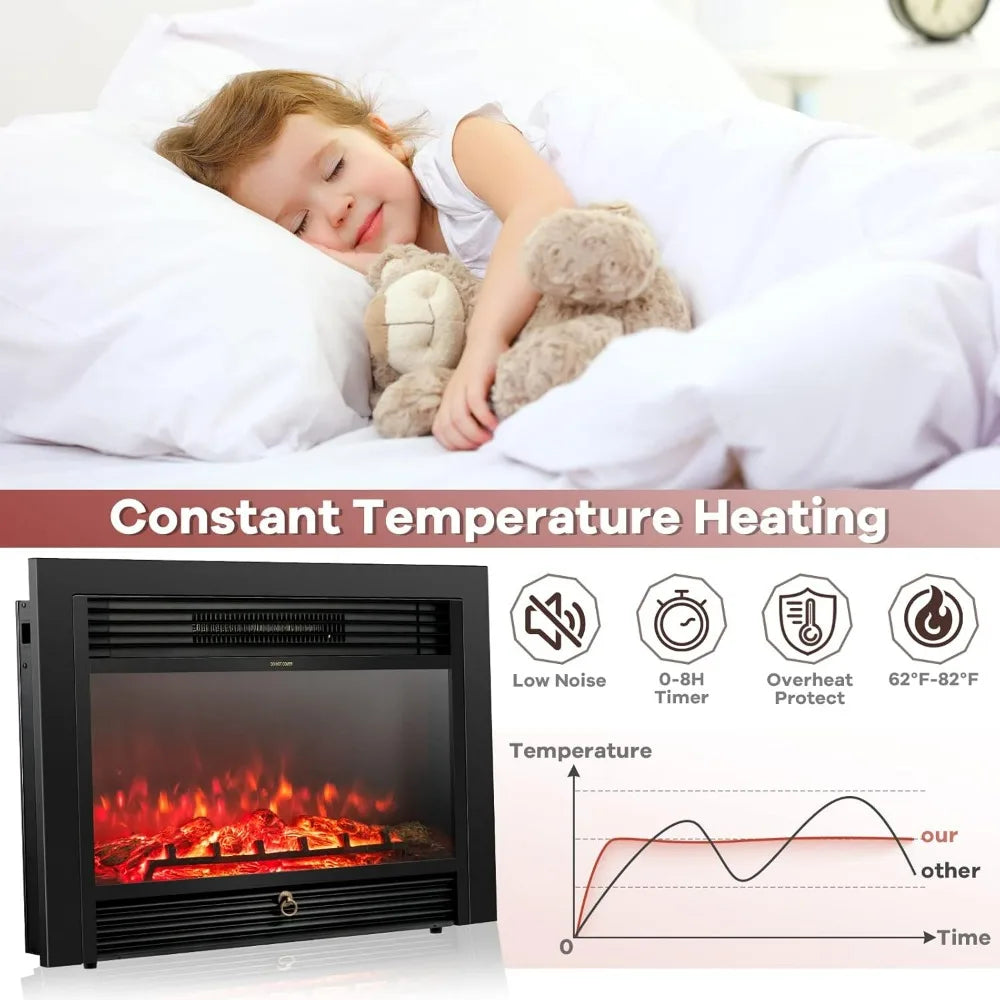 28.5" Electric Fireplace, Wall-Mounted or Freestanding, with Remote Control, 3 Adjustable Flame Colors