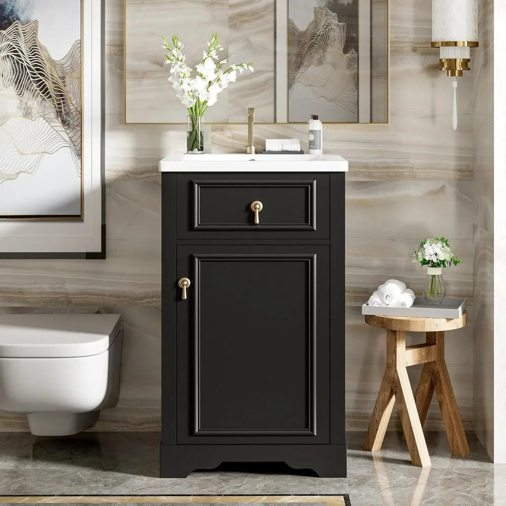 Contemporary 20-Inch Bathroom Vanity Set with Single Sink, Solid Wood Cabinet, Soft Closing Door and Adjustable Features