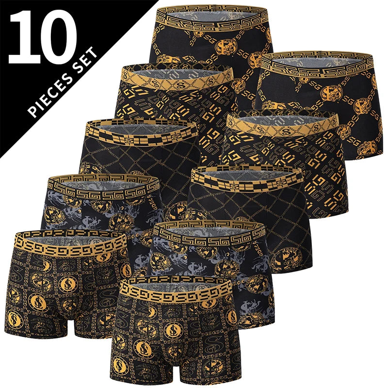 5 /10 Pack Men's Black Gold Printed Boxer Underwear Comfortable And Versatile Plus Size Sexy Young Men's Leisure Sports