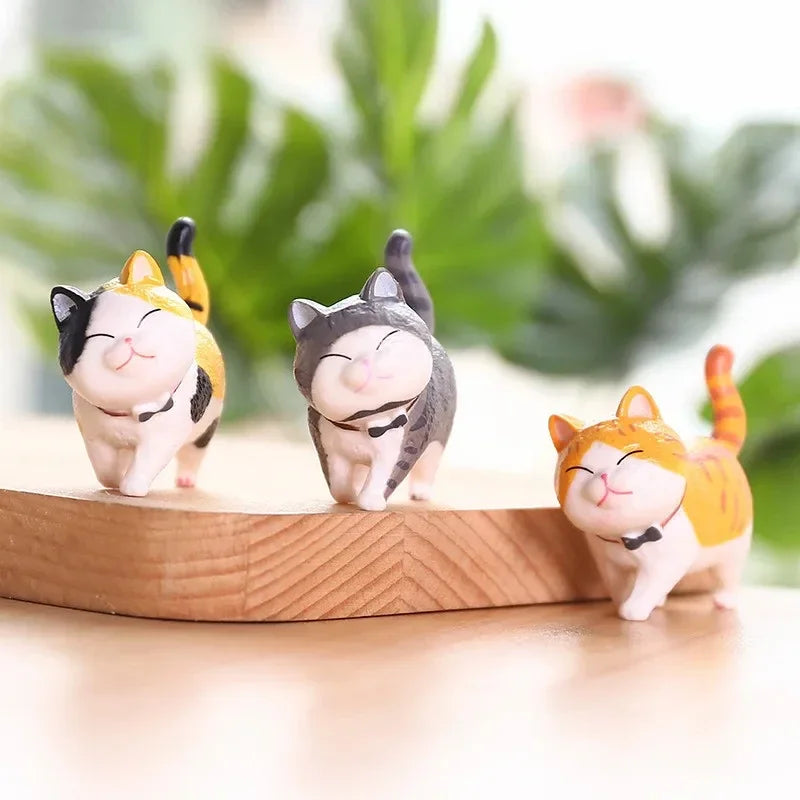 9pcs Cute Cat Ornaments Set, Kawaii Desktop Decor for Home Office, Mini Cat Figurines with Bell, Perfect Birthday Gift