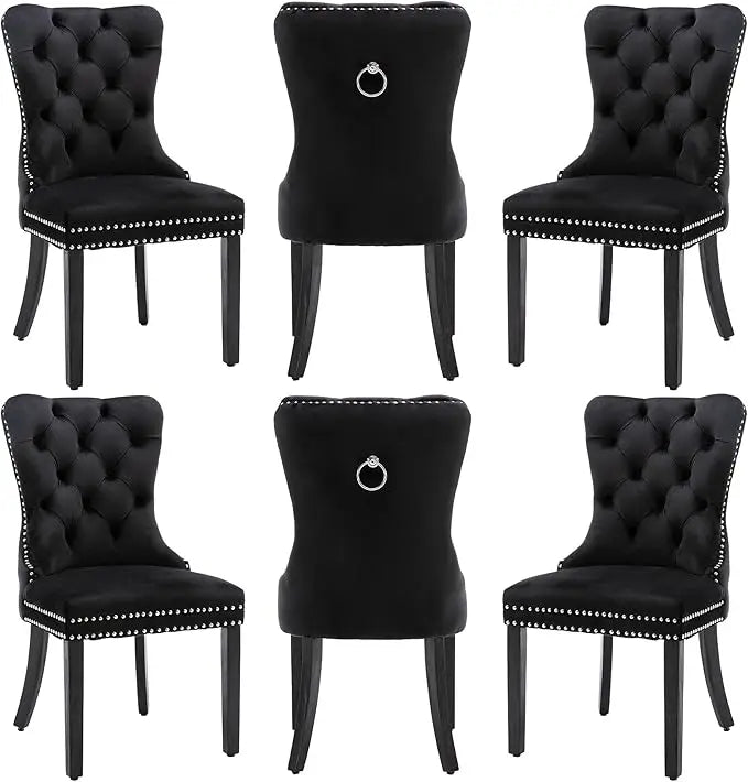 Velvet Dining Chairs Set of 6, Nikki Collection Dining Room Chairs with Golden Stainless Steel Legs and Pull Ring, Customized