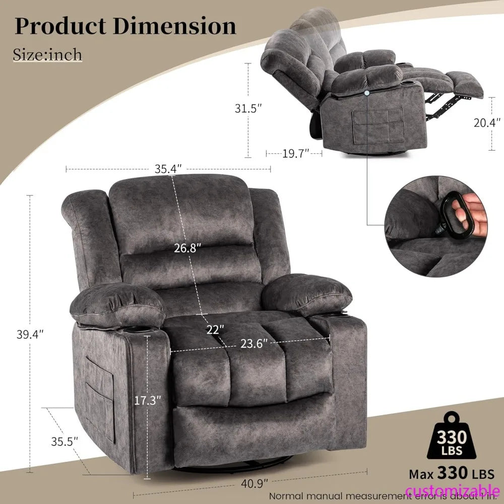Recliner Chair/Rocker/360 Degree Swivel Single Seat