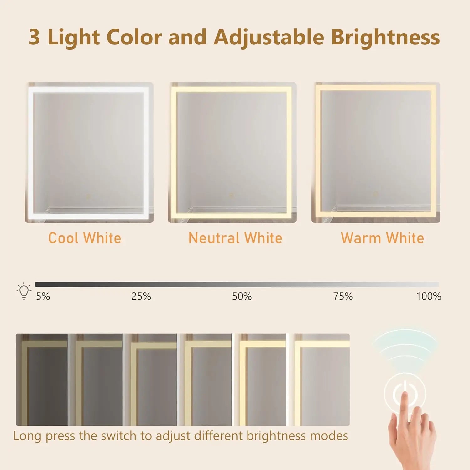 Farmhouse 47" Large Makeup Vanity Desk with Glass Tabletop, White Vanity with Sliding Mirror and Lights, Vanity Set with Stool