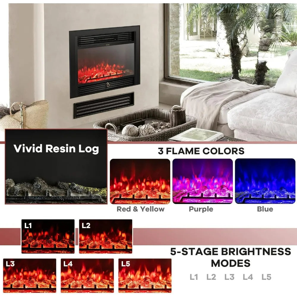 28.5" Electric Fireplace, Wall-Mounted or Freestanding, with Remote Control, 3 Adjustable Flame Colors