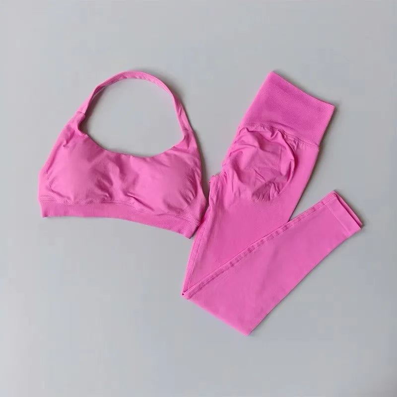 Seamless Yoga Suit Women's Beauty Back Sports Bra Lingerie Peach Buttocks Fitness High Waist Legigngs Gym Yoga Suit Pilates Set